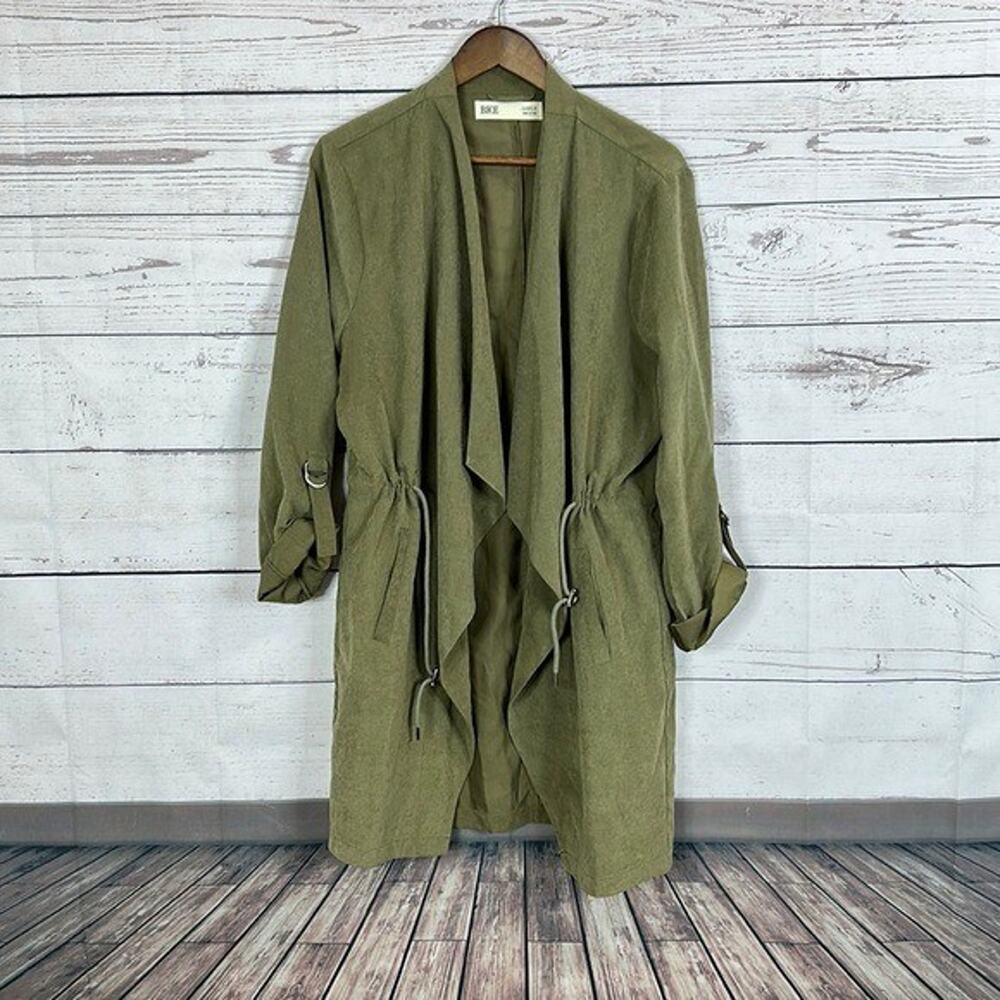 Buckle BKE Jacket Womens Large Green Roll‎ Tab Sleeve Tie Cinch Closure Olive